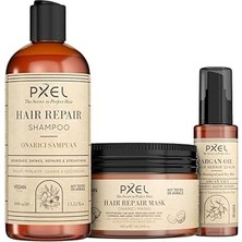 Nacario Pxel Onarıcı Saç Bakım Seti – Şampuan, Maske Argan | Kuru, Mat Yıpranmış Saçlar Için |
