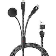 Nacario Pd 100W Destekli 5'ı 1 Arada Naylon Örgülü Kablo, Çoklu Şarj Kablosu USB A/c Tipi C/yıldırım/manyet