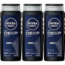 Nacario Men Erkek Deep Dimension Banyo Duş Jeli 500ML, 3'ü1 Arada Komple Bakım, Vücut Saç Yüz