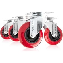 Nacario Powertec 17206 Döner Mafsal Poliüretan Tekerlek, 7,6 Cm, Kırmızı, 4'lü Paket