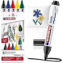 Nacario Edding 4500 Tekstil Kalemi - Siyah, Kırmızı, Mavi, Yeşil, Sarı - 5 Adet. - 2-3 mm Yuvarlak Uç