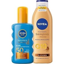 Nacario Sun SPF50 Güneş Koruyucu Bronzlaştırıcı Vücut Spreyi 200ML Sıkılaştırıcı Bronzluk Losyonu 250ML