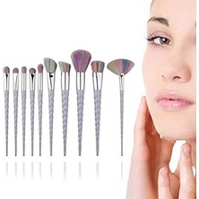 Nacario 10 Lu Unicorn Makyaj Fırça Set Gökkuşağı Kıl Spiral Saplı Karıştırma Toz Göz Farı Makyaj