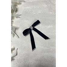 Nacario Siyah Fiyonklu Kurdele Taşlı Saç Tokası