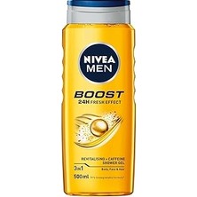 Nacario Nivea Men Boost Duş Jeli 500 Ml, 3'ü 1 Arada Komple Bakım, Vücut, Saç Yüz Için, Kafein ile Canla