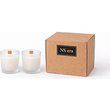 Nacario Dekoratif Sandal Ağacı Kokulu Ahşap Fitil 40 ml Kutulu Hediyelik Mum Buzlu Şat Bardak 2'li Set Mum