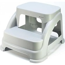 Nacario Iki Basamaklı Kaymaz Tabure - 120 kg Taşıma Kapasiteli - Basamaklı Tabure - Sert Plastik (Gri)