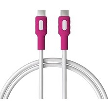 Nacario Coral Type C-C Power Delivery Hızlı Şarj Kablosu, Beyaz Kablo, Beyaz/fuşya Uçlar (120 Cm)