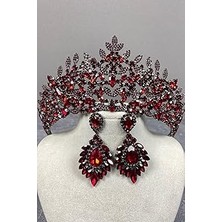 Nacario Bordo Sena Model Yaprak Desenli Gelin Tacı Mekikli Küpe Seti