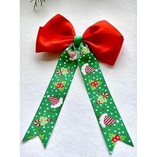 Nacario El Yapımı Yılbaşı Desenli Yeşil Kuyruklu Kırmızı Yeni Yıl, Noel, Yılbaşı Saç Tokası cm x 13 cm