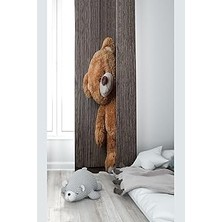 Nacario Pelangi Kahve Ayıcık Desenli Dijital Baskı Yıkanabilir Bebek Çocuk Odası Fon Perdesi, Kahve 70 x 24