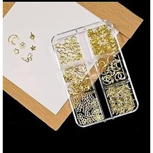 Nacario Ay Yıldız Dizayn 6 Grit Metal Tırnak Süsleme Charm Gold Nail Charm Taşları WN-530