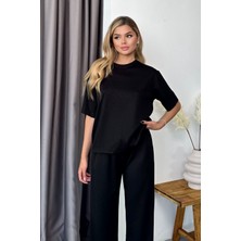 Giysa Kadın Bisiklet Yaka Kısa Kollu Modal Ikili Takım Siyah - MS0001417