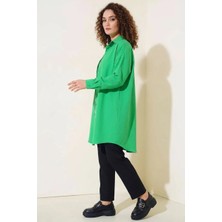 Kadın Gömlek Yaka Düğmeli Basic Pamuklu Yeşil Tesettür Tunik