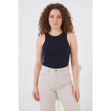 Kadın Halter Yaka Lacivert Body
