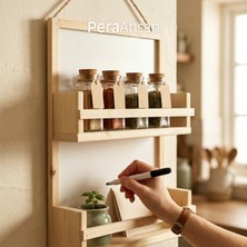 Pera Wooden Blanc Çift Raflı Ahşap Duvar Rafı 42X32 cm