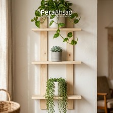Pera Wooden Fence Floral Üç Raflı Ahşap Çiçeklik Rafı 66X32 cm
