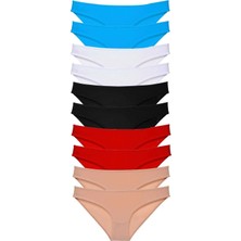 Herşey Trend 10 Adet Süper Eko Set Likralı Kadın Slip Siyah Kırmızı Ten Beyaz Mavi