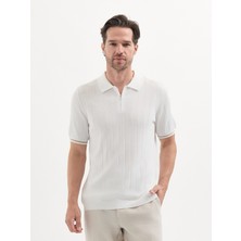 Karaca Beyaz Çizgi Desenli Şerit Kol Triko T-Shirt