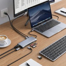 Renas Store 8ın1 Type-C Çoklayıcı Hub HDMI 4K USB 3.0 Sd Tf Kart RJ45 Ethernet Dönüştürücü Adaptör (5528)