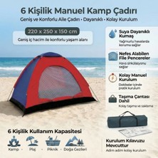 Renas Store 6 Kişilik Manuel Kurulum Kamp Çadırı – Aile, Doğa, Piknik ve Outdoor Kamp Çadırı 220X250X150 cm (55