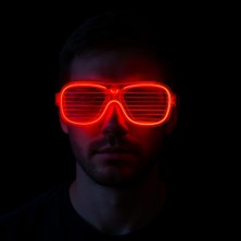 Renas Store Kırmızı LED Işıklı Parti Gözlüğü - Neon Glow Şerit Gözlük 3 Modlu (5528)
