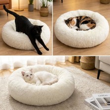 Renas Store Yuvarlak Ultra Yumuşak Welsoft Peluş Kedi ve Köpek Yatağı – Kaymaz Taban Tüylü Pet Pufu,uyku Minder