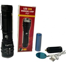 Renas Store P27 Şarjlı LED Metal El Feneri 1000 Lümen Çakarlı (5528)