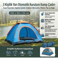 Renas Store 3 Kişilik Yarı Otomatik Kurulum Kamp Çadırı – Suya Dayanıklı, Taşıma Çantalı Outdoor Aile Çadırı, P