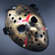 Renas Store Bakır Renk Kırmızı Çizgili Tam Yüz Hokey Jason Maskesi Hannibal Maskesi (5528)