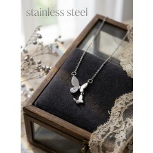 Stainless Steel 316L Çelik Zincir Gümüş Renk Kelebek Model Kolye