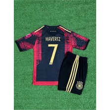 Almanya 2022 Dünya Kupası Kai Havertz Deplasman Çocuk Forması (Blackred)