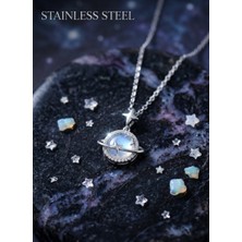 Stainless Steel 316L Çelik Zincir Gümüş Renk Gezegen Model Kolye