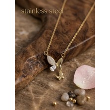 Stainless Steel 316L Çelik Zincir Gold Renk Kelebek Model Kolye