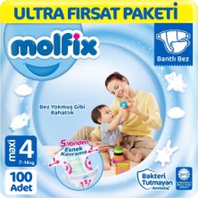 Molfix 4 Beden Bantlı Bebek Bezi 100 Adet Ultra Fırsat Paketi 7-14 kg Rahatlık