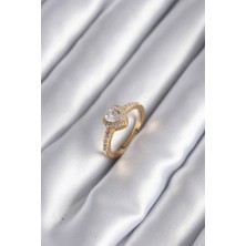 Nhr Kids Pirinç Gold Renk Zirkon Taşlı Kalp Charm Model Kadın Yüzük 5886 - 153ERD3852-2063