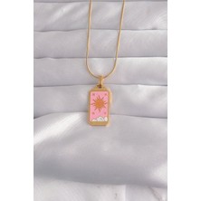 Nhr Kids 316L Çelik Gold Renk Pembe Mineli Güneş Model Tarot Kolye 5886 - 153ERD6663-9488