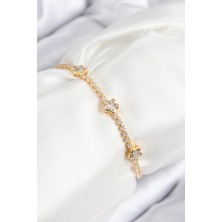 Nhr Kids Pirinç Zirkon Taşlı Yıldız Model Gold Renk Asansörlü Kadın Bileklik 5886 - 153ERD4829-8195