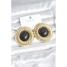 Nhr Kids Pirinç Gold Renk Siyah Boncuklu Vintage Kadın Küpe 5886 - 153ERD2508-2370