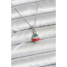 Nhr Kids 316L Çelik Zincir Gümüş Ren Çam Ağacı Model Zirkon Taşlı Yılbaşı Temalı - 153ERD7943-6