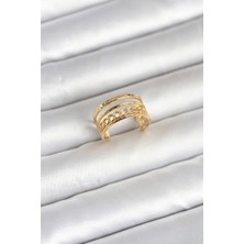 Nhr Kids 316L Çelik Gold Renk Zincirli Vintage Model Kadın Yüzük 5886 - 153ERD6414-4745
