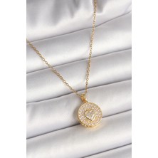 Nhr Kids 316L Çelik Gold Renk Zincir Madalyon Zirkon Taşlı Kalp Model Kadın Kolye 5886 - 153ERD3967-2363