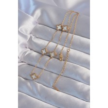 Nhr Kids 316L Çelik Gold Renk Minimal Beyaz Sedefli Yonca Kolye 5886 - 153ERD2552-2556
