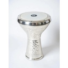 Aesco Gümüş Renkli El Yapımı Alüminyum Darbuka, Taşıma Kılıfı Dahil