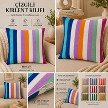 Sister Home Design Çizgili Dekoratif Kırlent Kılıfı Renkli Modern Koltuk Yastık Kılıfı Soft Dokulu Fermuarlı Kılıf 43X43 cm
