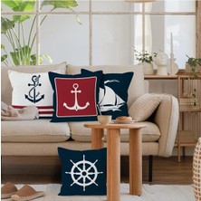 Sister Home Design Denizcilik Çapa Kırlent Kılıfları 43X43 cm - Sahil Dekoratif Kanepe, 4lü Kırlent Kılıfı NO:126