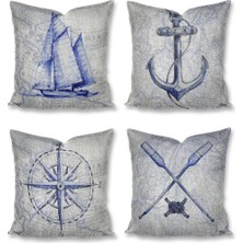 Sister Home Design Deniz, Denizcilik Kırlent Kılıfları 43X43 cm - Dekoratif Kanepe, 4lü Kırlent Kılıfı