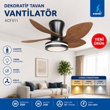 Vanti KCF311 30W Kumandalı LED Işıklı Dekoratif Tavan Vantilatörü 5 Kanatlı Ahşap Görünümlü Sessiz Fan 28\'\'