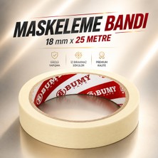 Bumy Maskeleme Boya Bandı 18 mm x 25 Metre İz Bırakmayan Dekoratif Kağıt Bantı Bantları