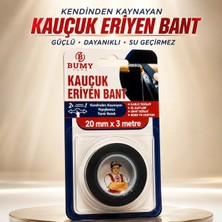 Bumy Kauçuk Eriyen Bant Yanmaz Su Geçirmez 20 mm x 3 Metre İzolasyon Güçlü Yapışkanlı Yalıtım Tamir Bandı